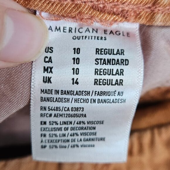 American Eagle Orange Wide Leg Trousers Pants High Waisted Rust Linen Women's 10 - Picture 10 of 10